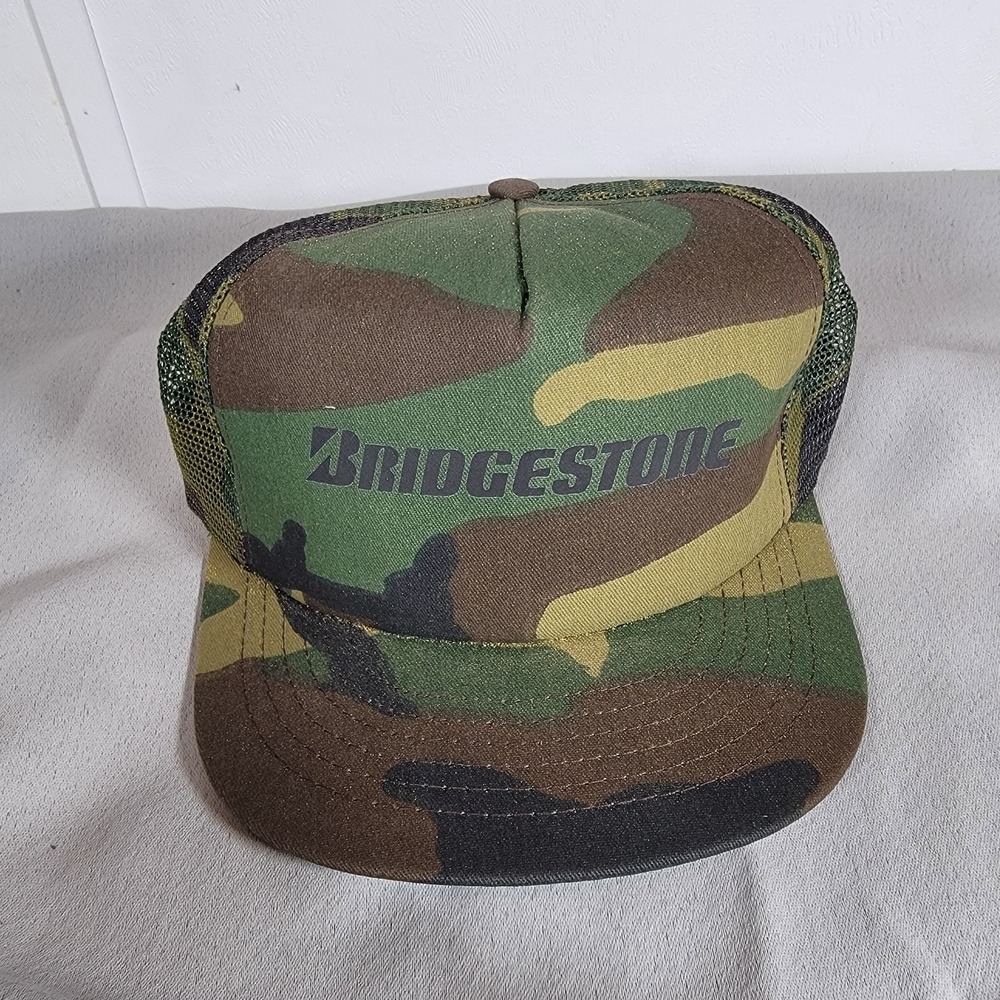 VTG 90s‎ Camo Nylon Adjustable Snapback Hat Bridgestone Spellout Swingster